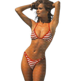Femme en maillot de bain blanc rayé rouge - бесплатно png