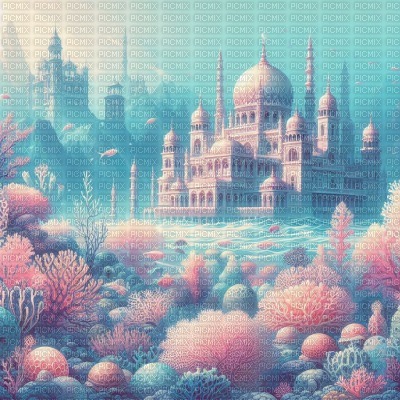Pastel Undersea Palace and Coral Reef - gratis png