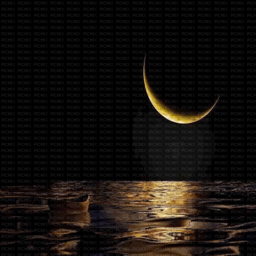 moon lune night nuit mond fond background landscape paysage gif anime animated animation water sea mer eau gold - Ingyenes animált GIF