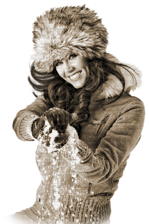 kikkapink   winter woman snow sepia - PNG gratuit