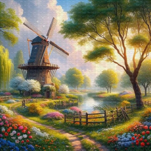 Background - Windmill - Spring - PNG gratuit