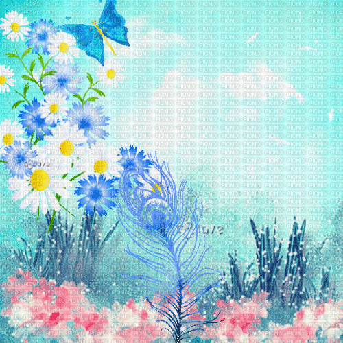 BG spring.flower.butterfly.blue .idca - Nemokamas animacinis gif