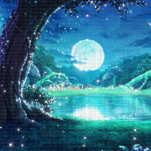 Y.A.M._Fantasy Landscape moon background - GIF เคลื่อนไหวฟรี