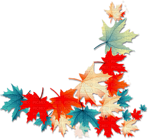 soave deco autumn leaves corner blue orange - PNG gratuit