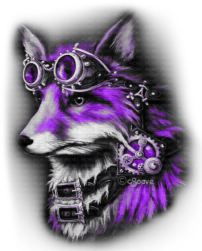 soave animals fox steampunk black white purple - 無料png