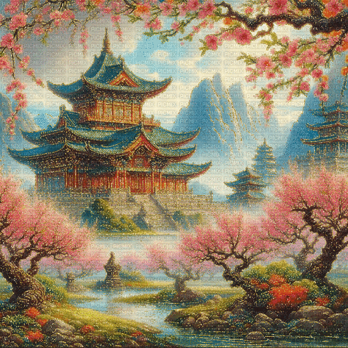 Oriental landscape - 免费动画 GIF