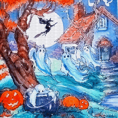 soave background animated vintage halloween house - GIF animé gratuit