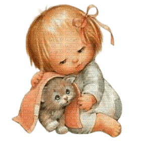 little girl with cat - фрее пнг