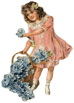 Vintage.Fille.Girl.Blue flowers.Victoriabea - nemokama png
