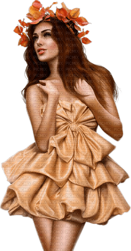 Autumn Woman Beige Brown - Bogusia - Free PNG