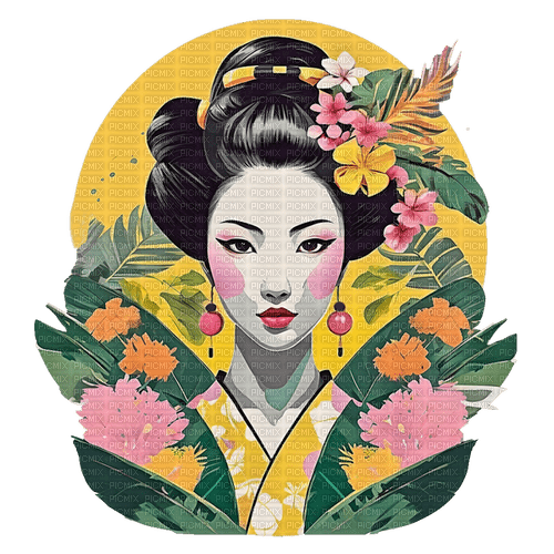 ♡§m3§♡ spring Japanese  geisha  yellow image - безплатен png