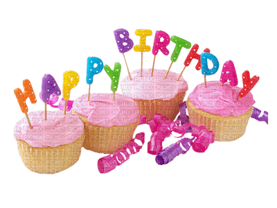 Kaz_Creations Birthday Balloons Party Cup Cakes Text - png gratuito