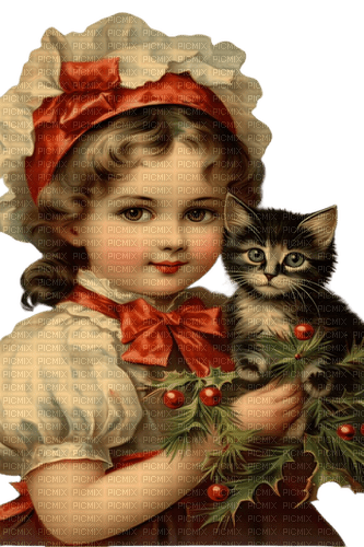 Noël enfant  et son chaton - δωρεάν png