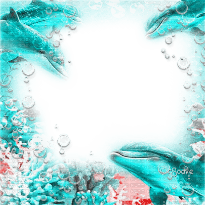 soave frame summer underwater dolphin pink teal - безплатен png