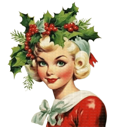 frau, woman, femme, vintage, christmas - PNG gratuit