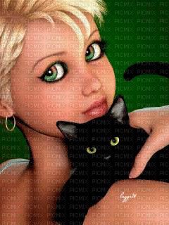 femme avec chat - 免费动画 GIF