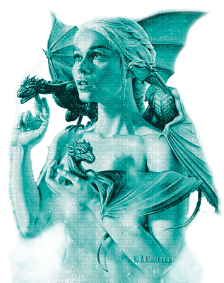 Y.A.M._Fantasy woman dragon blue - PNG gratuit