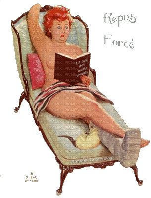 femme en pleine lecture - GIF animé gratuit