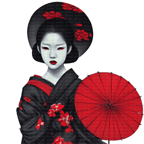 kikkapink geisha woman red black white - png gratis