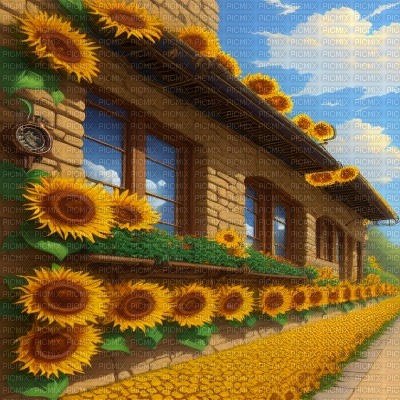 Sunflowers on House - фрее пнг