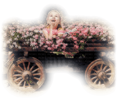 Kaz_Creations Baby Enfant Child Girl Flowers Cart - png gratuito