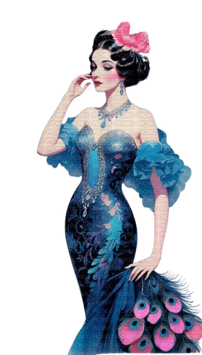 loly33 femme paon  vintage - 免费PNG
