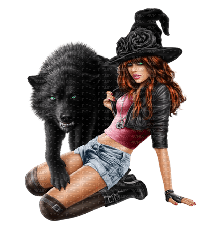 halloween witch with wolf by nataliplus - ücretsiz png