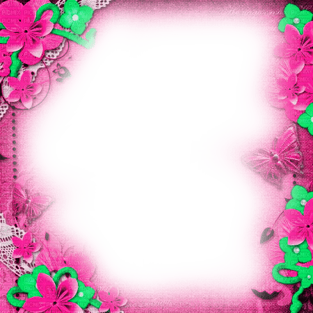 Frame.Flowers.Pink.Green - By KittyKatLuv65 - ilmainen png