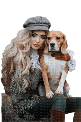 maj portrait femme et beagle - ücretsiz png