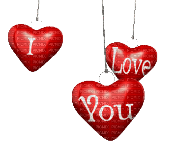 red swinging hearts i love you gif coeurs rouges - Free animated GIF