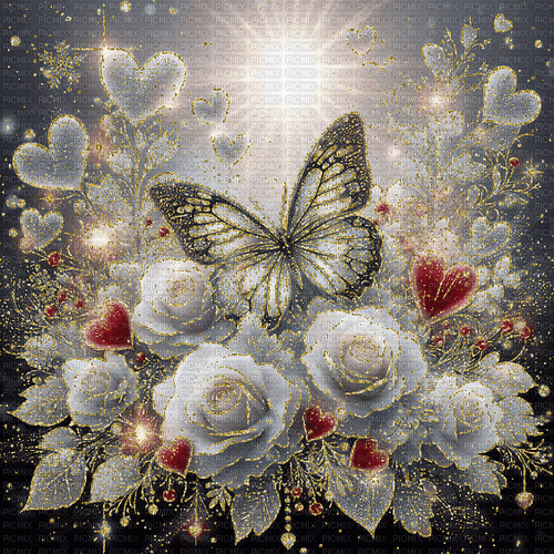 butterfly roses animated background - GIF animé gratuit