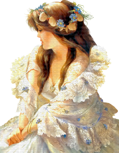 Vintage woman flowers and shells - безплатен png