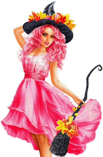 Woman.Witch.Halloween.Pink.Black - Free PNG