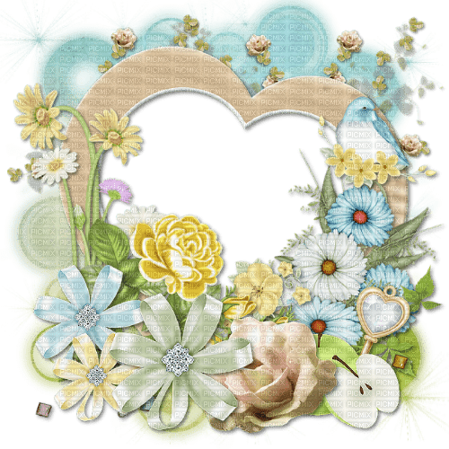 dolceluna vintage scrap frame bird spring flowers - PNG gratuit