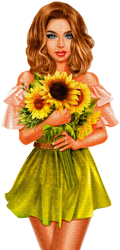 Woman  And Sunflowers - darmowe png