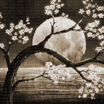 Y.A.M._Japan landscape background Sepia - Ingyenes animált GIF