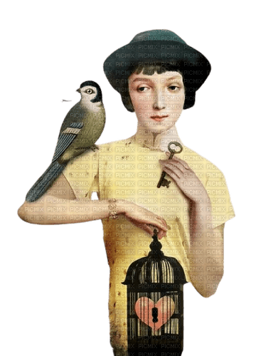 loly33 femme oiseaux surréalisme - Free PNG