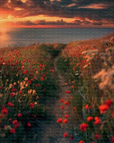 flowers sunset path background - zdarma png