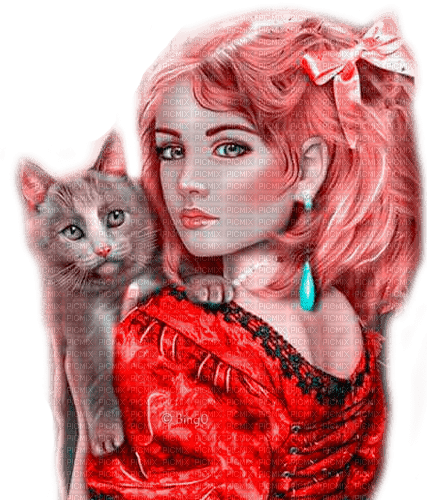 Y.A.M._Fantasy woman girl cat - gratis png