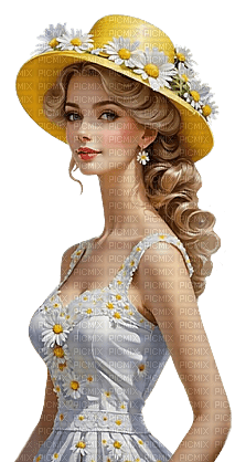 Mujer con sombrero de margaritas - png grátis