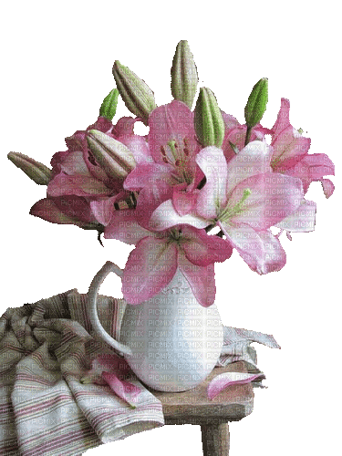 Lilien, rosa, Vase, Blumen - GIF animé gratuit