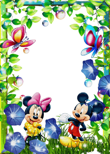 frame,Happy Birthday ,Mickey,flower,tree,butterfly - PNG gratuit