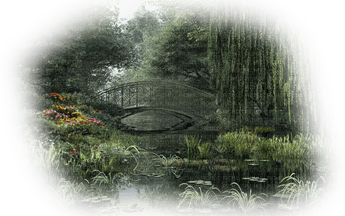 spring garden vintage background bridge - zadarmo png