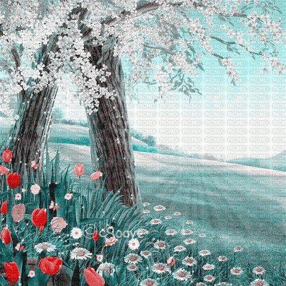 soave backgrund animated    flowers pink teal - Бесплатни анимирани ГИФ