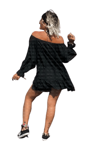 Femme en robe noire - gratis png