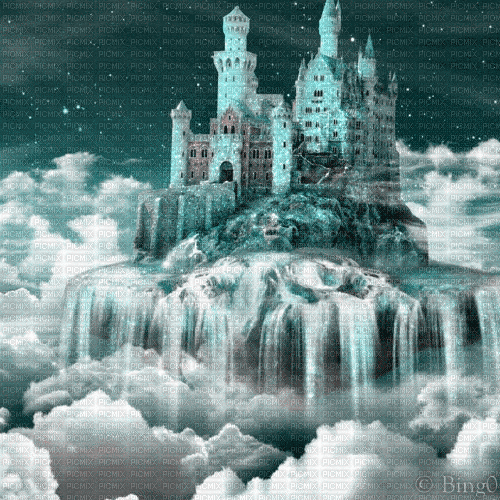 Y.A.M._Fantasy Sky clouds Castle Landscape - Free animated GIF
