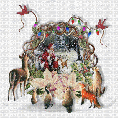 minou-winter-snow-santa-animals - Gratis geanimeerde GIF