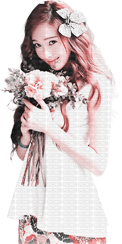 soave korean girl woman flowers oriental pink teal - 無料png