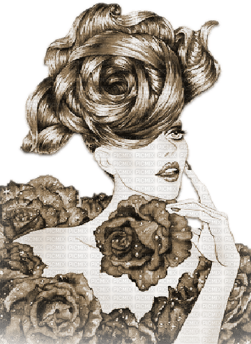soave woman vintage art deco flowers rose sepia - zadarmo png