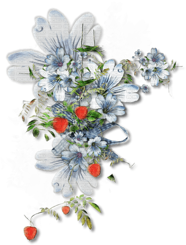 Blue red white flowers deco [Basilslament] - Free PNG